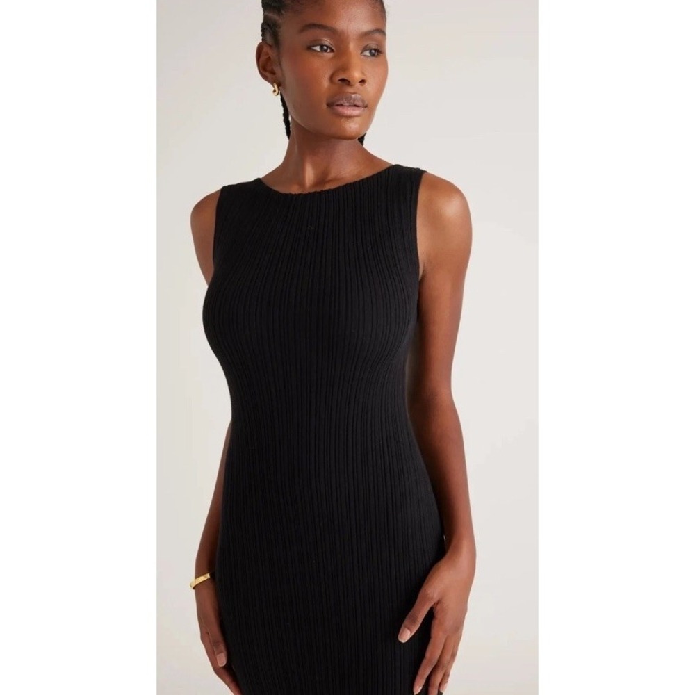 NWT Quince Cotton Cashmere Ribbed Sleeveless Midi Dress Black Medium - Picture 4 of 5